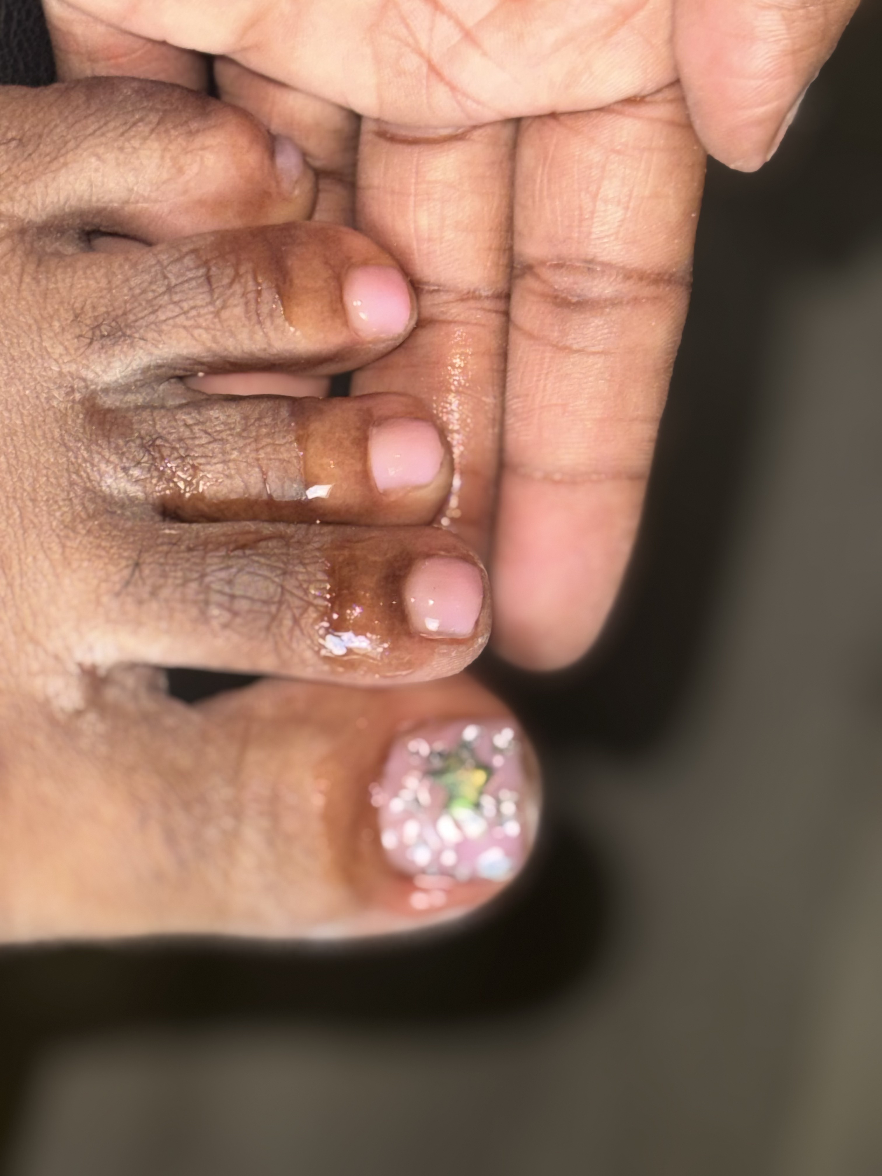 Pedicure with builder gel and stones. Luxury mobile manicure service at home in Miami and Broward County